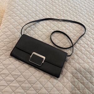 Gently Used Michael Kors Black Leather Clutch with Silver Buckle